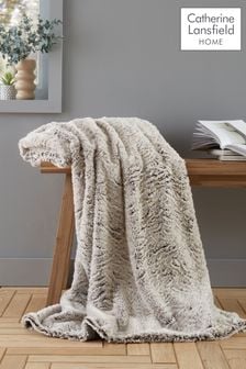 Catherine Lansfield Grey Wolf Faux Fur Throw