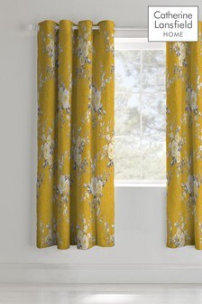 Catherine Lansfield Ochre Yellow Canterbury Eyelet Blackout Curtains