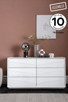 White Sloane Glass Wide Chest of Drawers