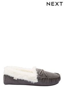 Grey Suede Moccasin Slippers (414946) | £29