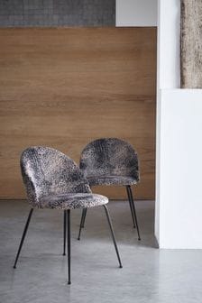Set of 2 Opulent Velvet Leopard Grey Iva Black Leg Dining Chairs