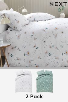 2 Pack Sage Green Ditsy Daisy Duvet Cover and Pillowcase Set