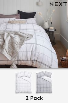 2 Pack Grey Check Reversible Duvet Cover and Pillow Case Set (422649) | £34 - £64