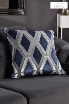 Navy Blue Collection Luxe Geometric Cut Velvet Square Cushion (423485) | £30