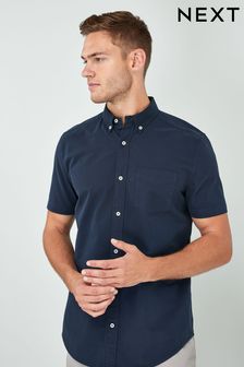 Navy Blue Regular Fit Short Sleeve Oxford Shirt (427114) | £22