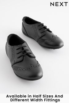 Black Wide Fit (G) School Leather Lace-Up Brogues (429151) | £26 - £33