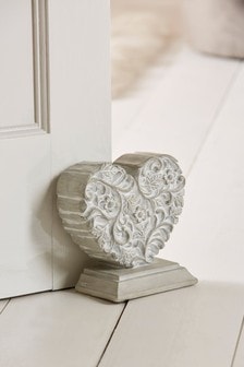 White Pretty Vintage Heart Doorstop