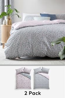 2 Pack Pink Cotton Rich Abstract Animal Print Duvet Cover and Pillowcase Set