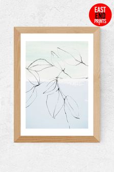 East End Prints White Leaves On Pastel Blue and Mint Print by Iris Lehnhardt