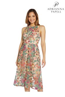 Adrianna Papell Pink Embroidered Fit And Flare Dress