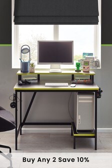 Black Gaming Desk with Storage Shelf