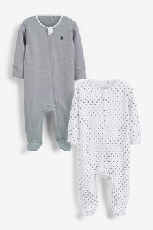 Baby 2 Pack Zip Sleepsuits (0-2yrs)