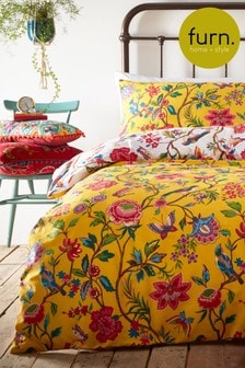 furn. Yellow Pomelo Tropical Floral Reversible Duvet Cover and Pillowcase Set