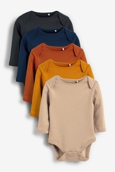 Baby 5 Pack Long Sleeve Bodysuits (0mths-3yrs)