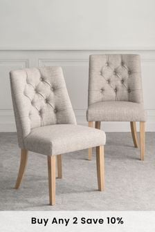 Set of 2 Chunky Weave Mid Natural Wolton Button Natural Leg Dining Chairs