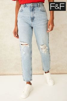 F&F Mom Blue Ripped Lightwash Jeans (450538) | £25