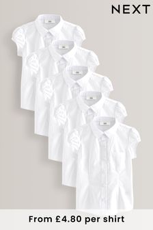 White 5 Pack Puff Sleeve Shirts (3-16yrs) (456196) | £24 - £33
