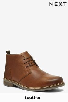 Tan Brown Regular Fit Waxy Finish Leather Chukka 50mm Boots (461699) | £60