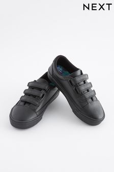 Black Leather Triple Strap Shoes (463531) | £20 - £28