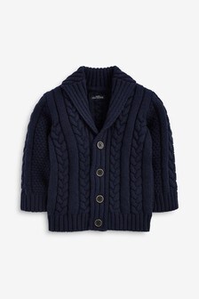 Navy Cable Button Through Cardigan (3mths-7yrs) (469595) | £16 - £20