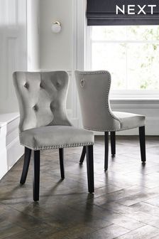 Set of 2 Opulent Velvet Steel Grey Blair Black Leg Dining Chairs