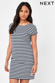 Navy Blue/White Stripe Relaxed Capped Sleeve Tunic Dress (471125) | £14
