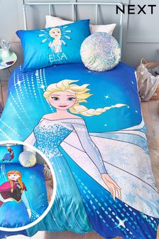 Blue Disney Frozen Elsa & Anna 100% Cotton Duvet Cover and Pillowcase Set