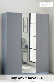 Collection Luxe Sloane Grey Glass Triple Wardrobe with Mirrored Door