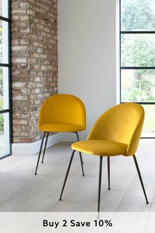 Set of 2 Opulent Velvet Ochre Yellow Iva Black Leg Dining Chairs