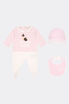 Fendi Kids Girls Pink Cotton Babygrow Gift Set