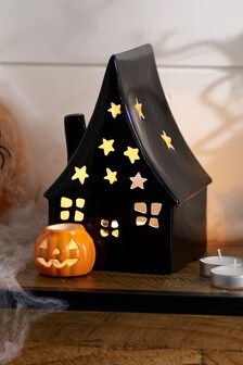 Black Halloween Haunted House Tea Light Holder