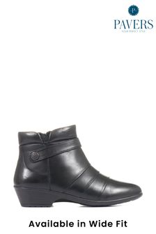 Pavers Black Leather Ladies Ankle Boots