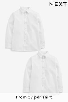 White White 2 Pack Long Sleeve Stretch School Shirts (3-16yrs) (482636) | £14 - £19