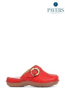 Pavers Red Ladies Lightweight Leather Clogs