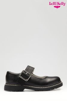 Miss LK Black Leather Chunky Dolly Shoes