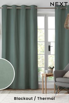 Sage Green Cotton Eyelet Blackout/Thermal Curtains (492565) | £40 - £105
