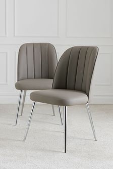 Set of 2 Faux Leather French Dark Grey Stella Chrome Leg Dining Chairs (493196) | £250