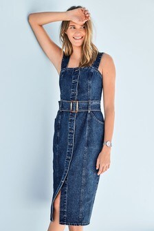 next denim pinafore dress