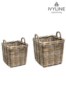 Ivyline Set of 2 Natural Wicker Log Square Baskets (497109) | £120