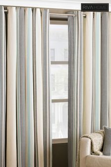Riva Home Duck Egg Blue Broadway Striped Eyelet Curtains