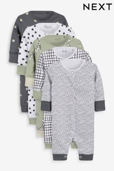 Mint Green/Charcoal Grey Baby 5 Pack Printed Footless Sleepsuits (0mths-3yrs) (499039) | £28 - £32
