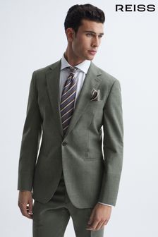 Reiss Green Firm Single Breasted Slim Fit Wool Blazer (4DB301) | £298