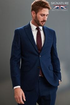 Blue Stripe Slim Signature Empire Mills 100% Wool Stripe Suit (502904) | £150