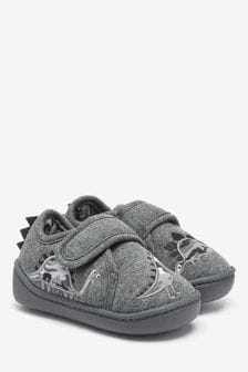 Grey Dinosaur Touch Fastening Cupsole Slippers (506025) | £11 - £13