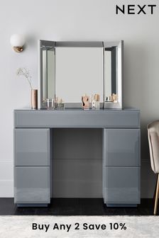 Grey Sloane Glass Collection Luxe Space Saving Storage Console Dressing Table (508098) | £599