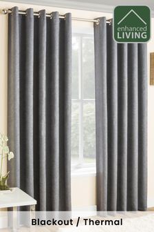 Enhanced Living Grey Vogue Ready Made Thermal Blockout Eyelet Curtains (510991) | £25 - £50
