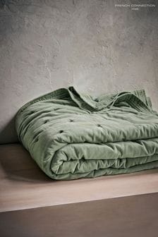 French Connection Sage Washed Velvet Quilted Bedspread