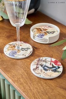 Clarke & Clarke Tropical Green & Natural Florence Set of 4 Coasters