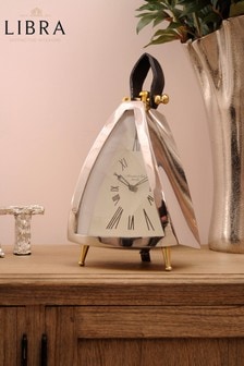 Libra Silver Isoscles Curved Front Mantel Clock