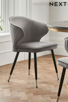 Set of 2 Opulent Velvet Steel Grey Black Legs Piano Carver Dining Chairs